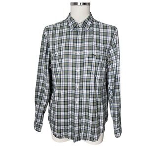 NEW Lacoste Mens Regular Fit Plaid Button Down Shirt Olive Green White CH2281 L